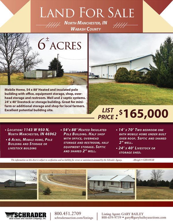 Listing brochure cover - 6 Acres with Mobile Home, Pole Building & Storage or Livestock Building
